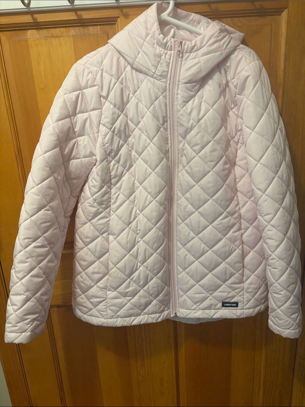 Lands' End Pale Pink Quilted Hooded Jacket